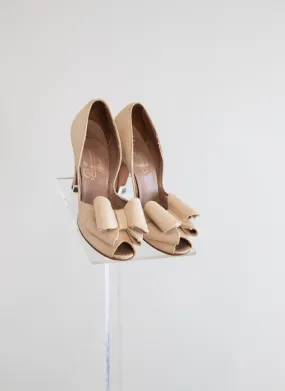 Adorable 1940's BABYDOLL Peep Toe 4" Pumps With Bows By Paramount / Size 5.5