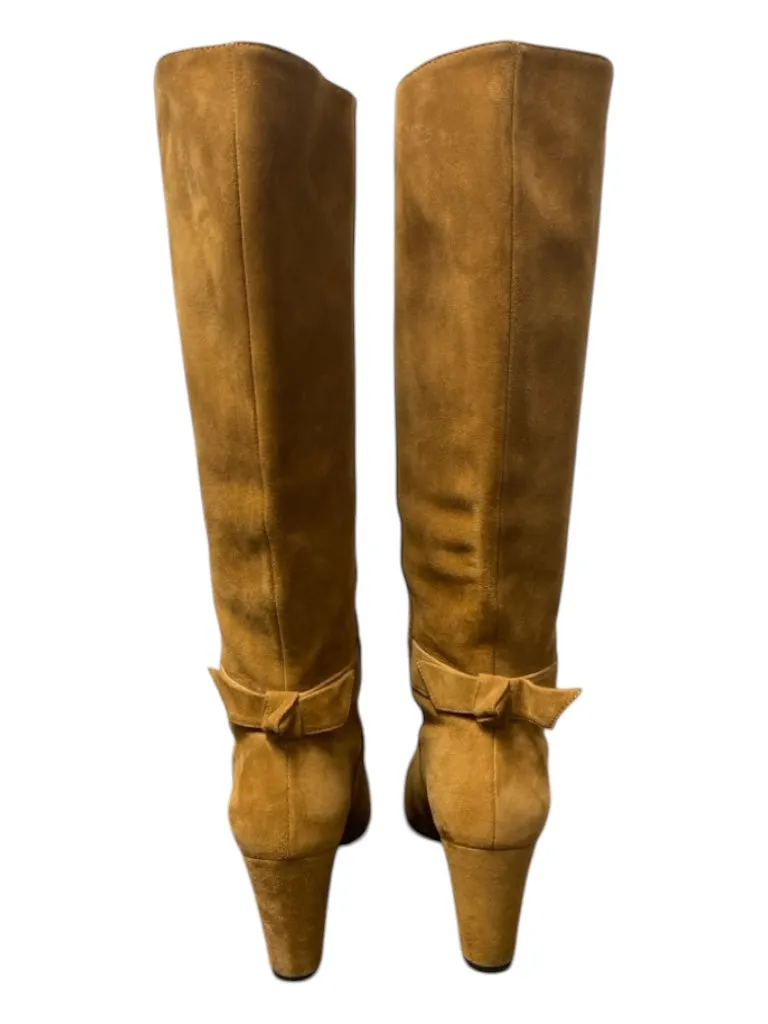 alexander birman Shoe Size 35.5 Camel Suede Almond Toe Bow Detail Heel Boots