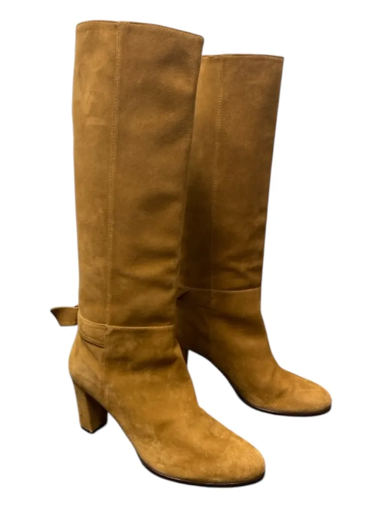 alexander birman Shoe Size 35.5 Camel Suede Almond Toe Bow Detail Heel Boots