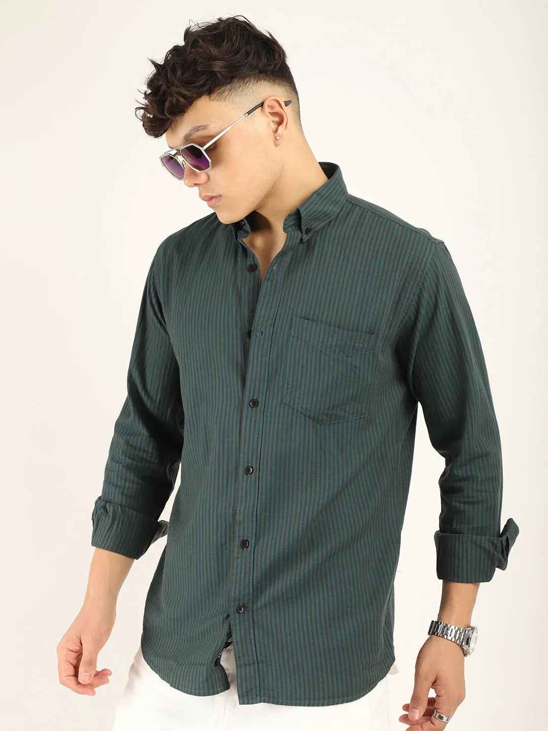 Andre Oxford Green Full Sleeve Shirt