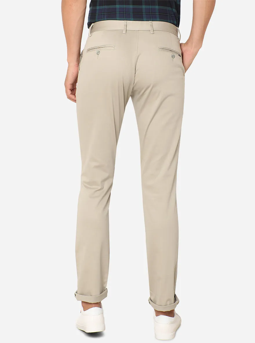 Beige Solid Super Slim Fit Casual Trouser | Greenfibre