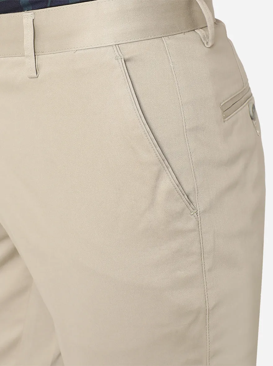 Beige Solid Super Slim Fit Casual Trouser | Greenfibre