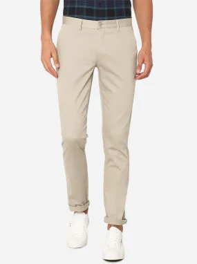 Beige Solid Super Slim Fit Casual Trouser | Greenfibre