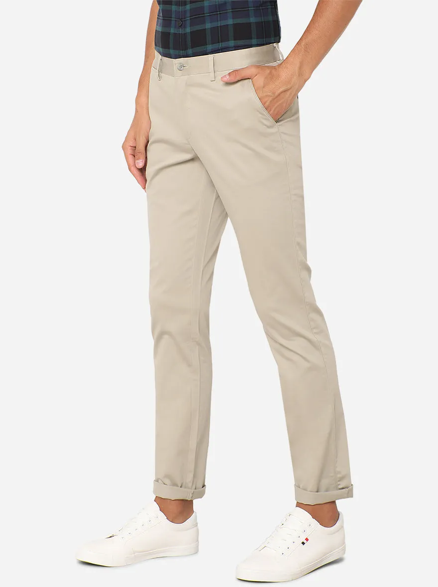 Beige Solid Super Slim Fit Casual Trouser | Greenfibre