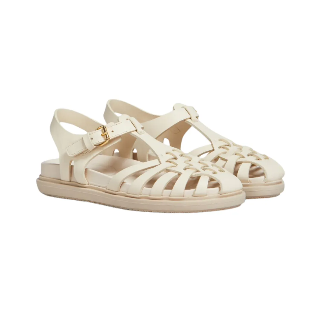 Caged Leather Flat Sandals