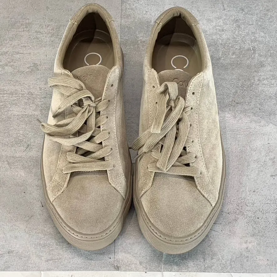 CALVIN KLEIN Men's Medium Brown Suede Adrien Plain-Toe Lace-Up Sneakers SZ 12