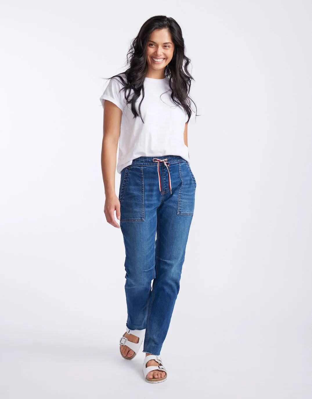 Cara Raw Hem Denim Jogger - Dark Wash
