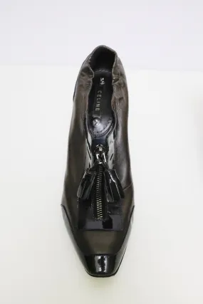 CELINE VINTAGE 38 KHAKI LEATHER PUMPS
