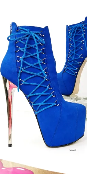 Cobalt Blue Suede Boncage Side Corset Boots