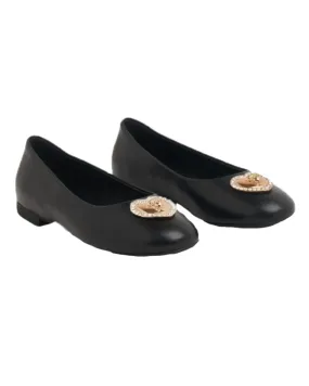 Girls Black Leather Ballerinas