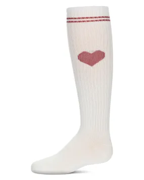 Girls' Thin Ribbed Heart Knee High Socks