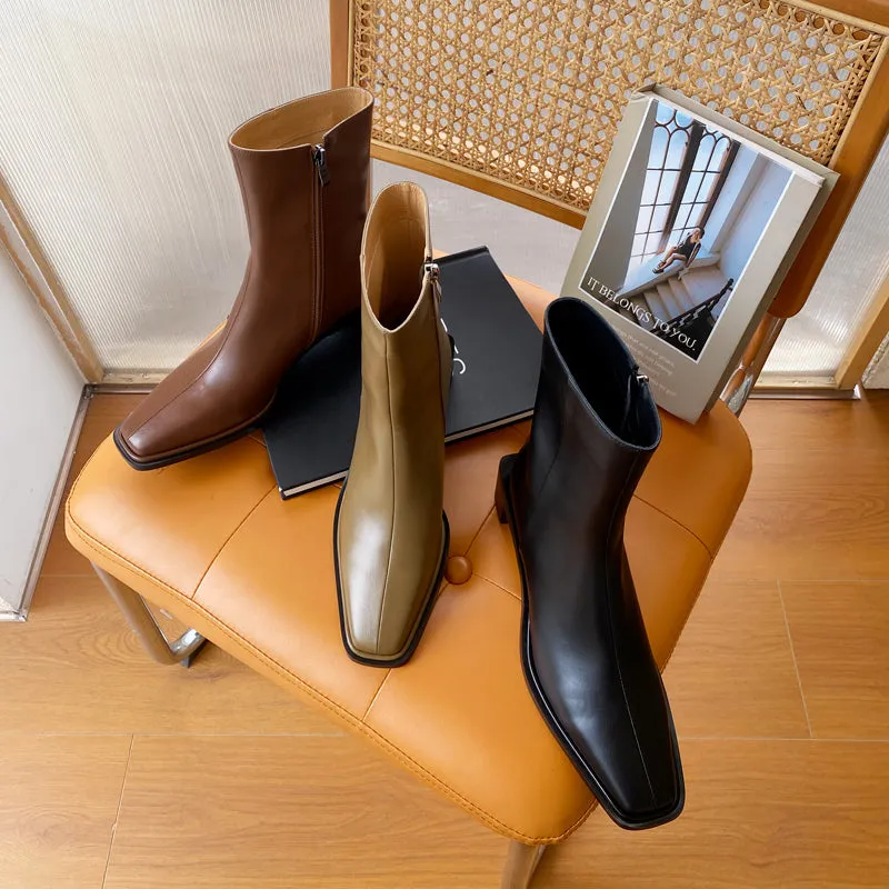 Helen Black Square Toe Ankle Boots