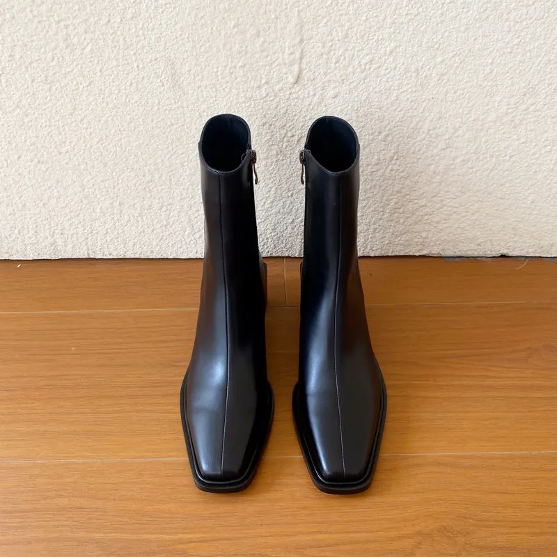 Helen Black Square Toe Ankle Boots