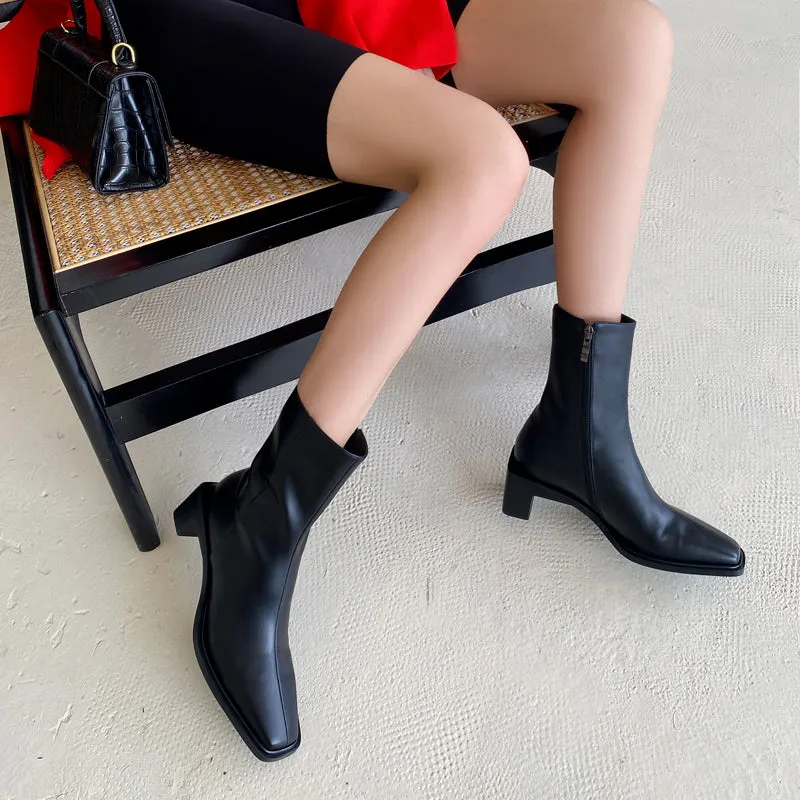 Helen Black Square Toe Ankle Boots