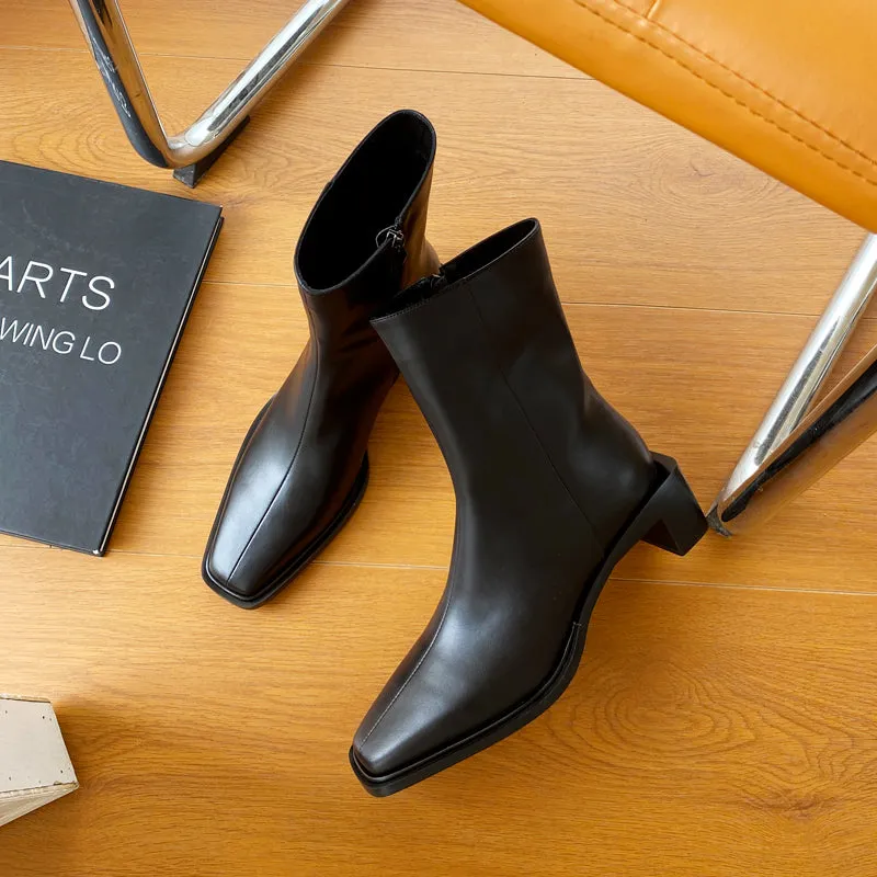 Helen Black Square Toe Ankle Boots