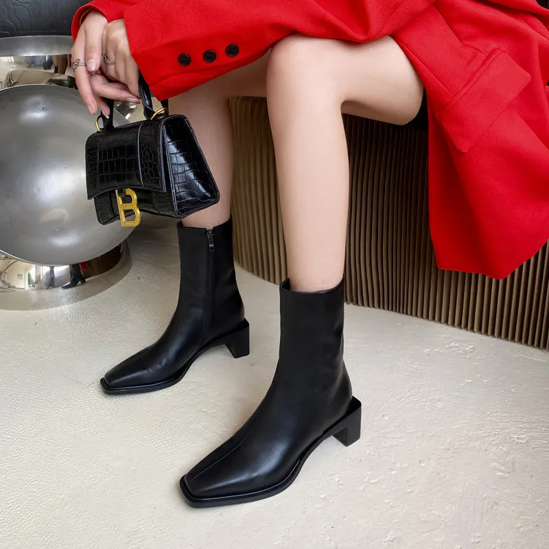 Helen Black Square Toe Ankle Boots