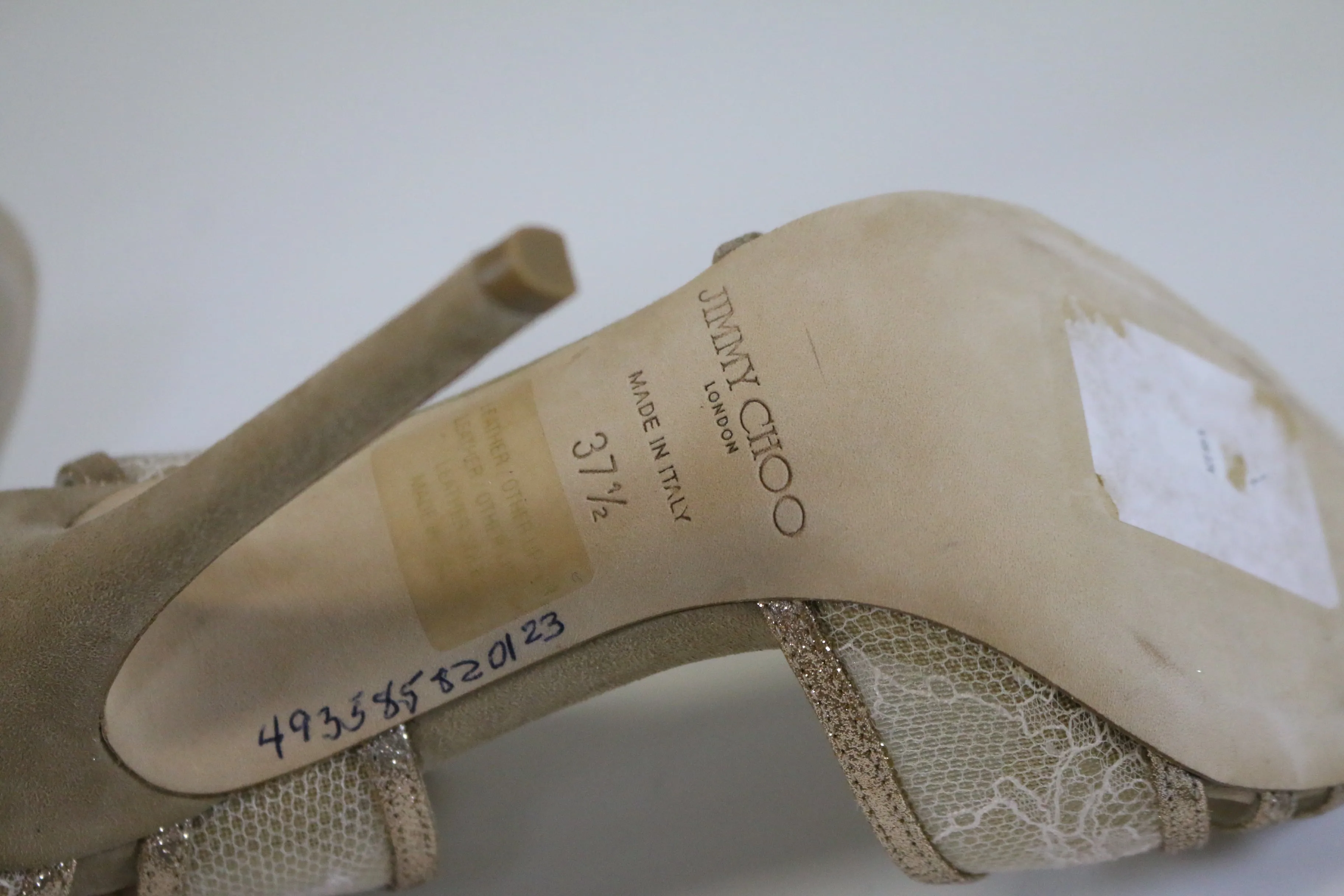 Jimmy Choo Fitch Fine Glitter/Lace Nude Sandals