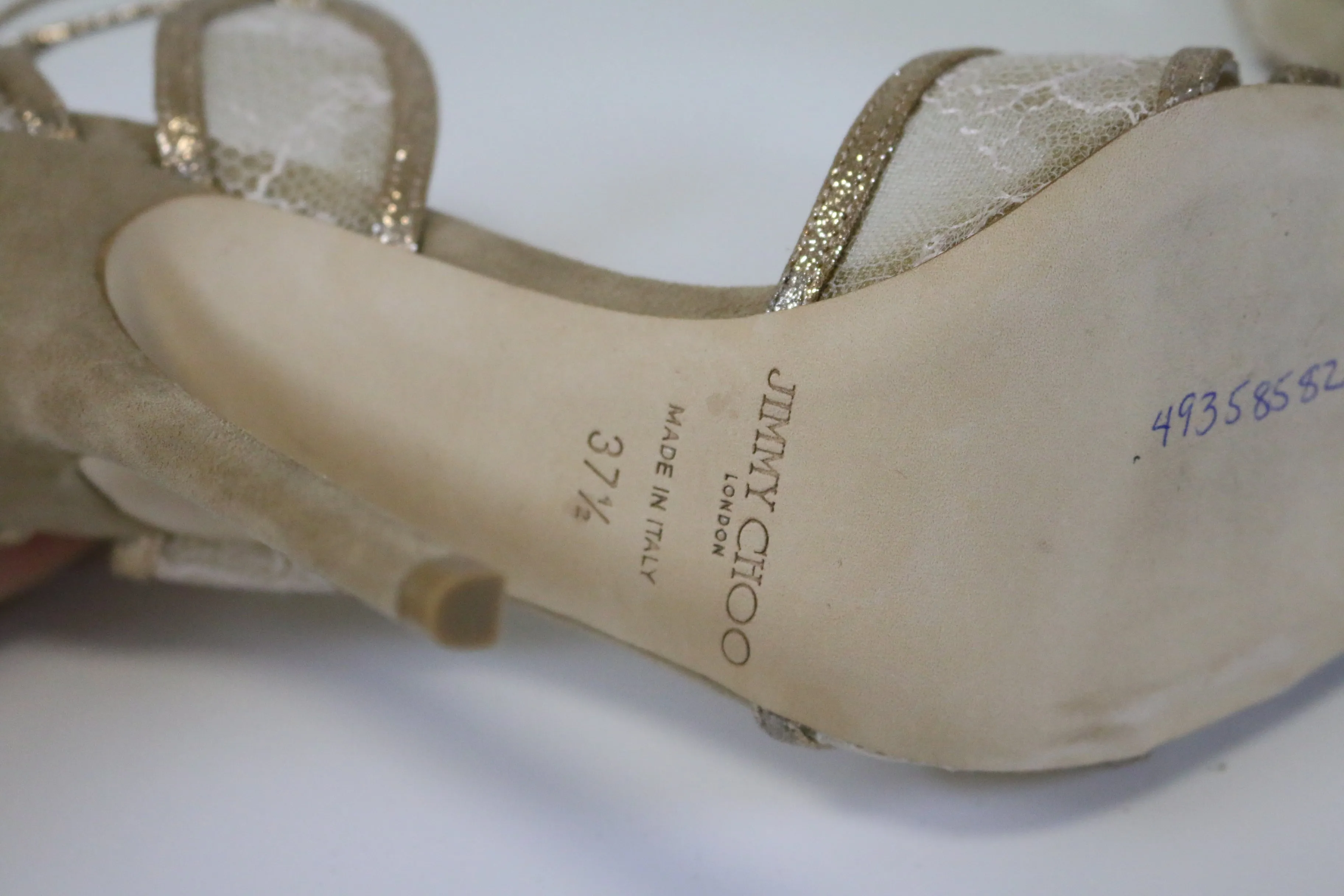 Jimmy Choo Fitch Fine Glitter/Lace Nude Sandals