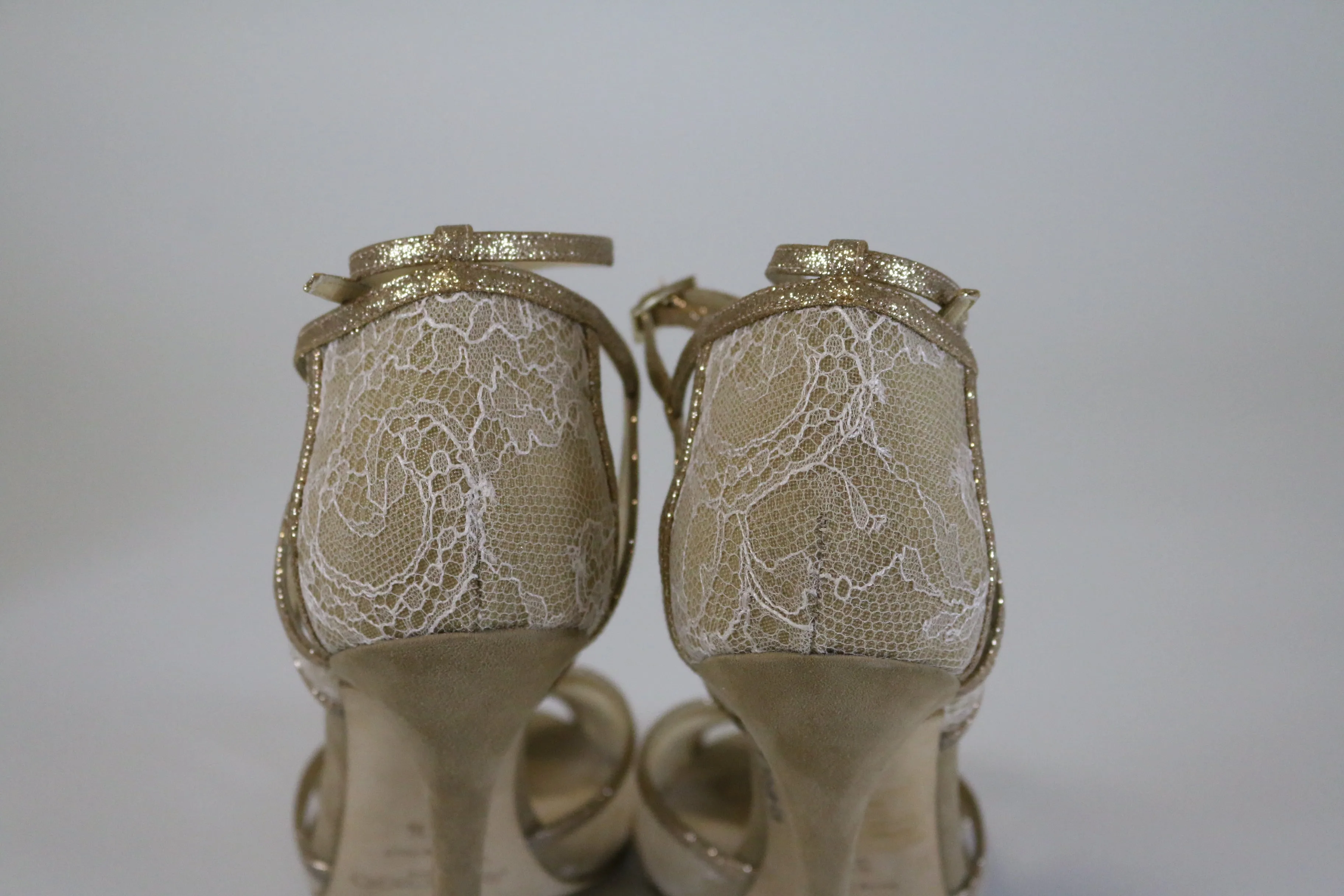Jimmy Choo Fitch Fine Glitter/Lace Nude Sandals