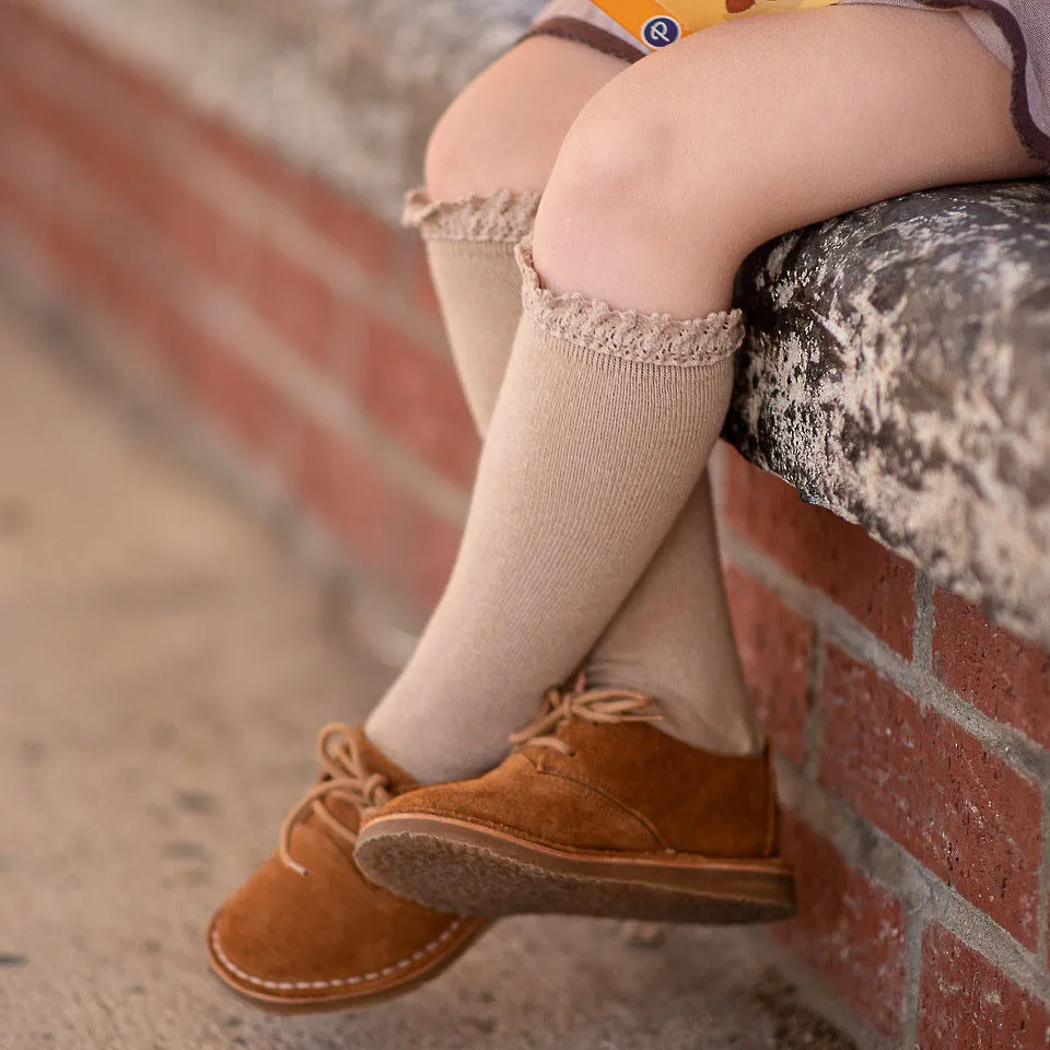 Oat Lace Top Knee High Socks