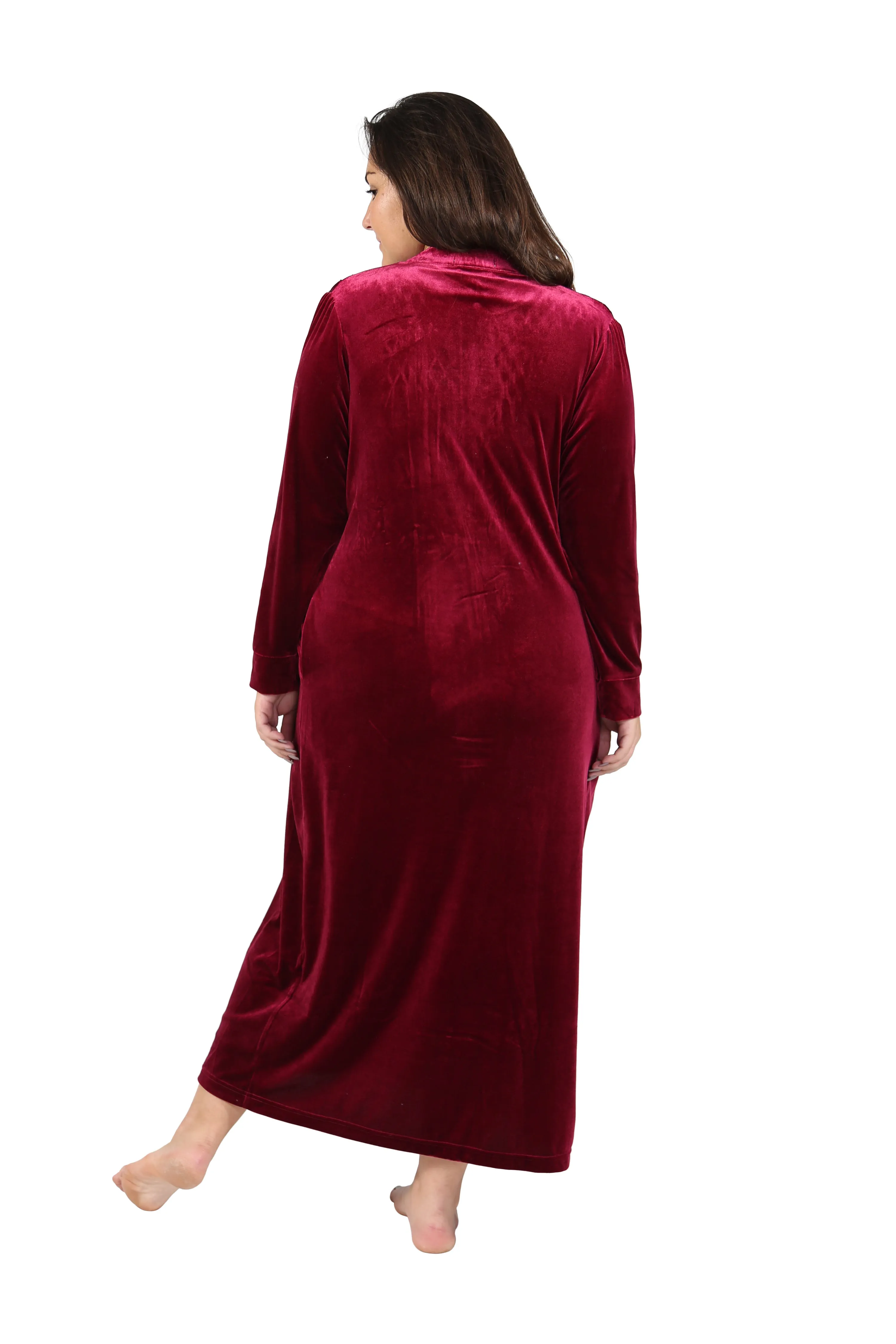Plus Size Smocked Velour Zip Front Robe