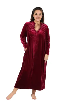 Plus Size Smocked Velour Zip Front Robe