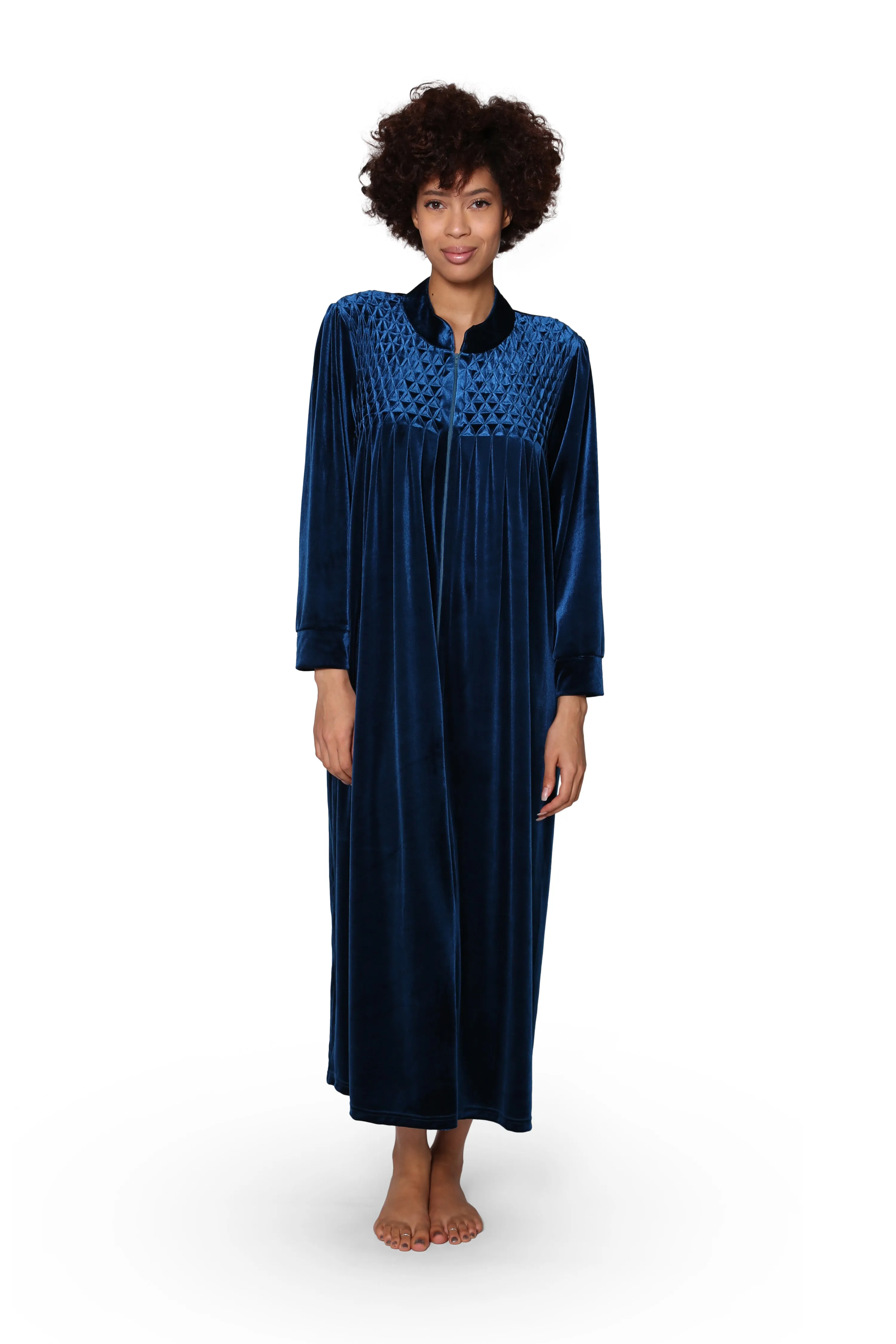Plus Size Smocked Velour Zip Front Robe