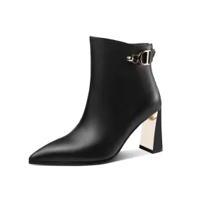 TinaCus Women's Handmade Genuine Leather Pointed Toe High Heel Back Zip Closure Ankle Boots